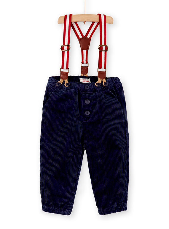 Pantalon en velours bleu marine avec bretelles bébé garçon KUNOPAN2 / 20WG10Q1PAN070